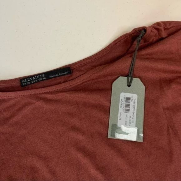 ALLSAINTS SABIE RUST MARL DRAPE RUCHED DRESS 6 - Picture 4 of 7